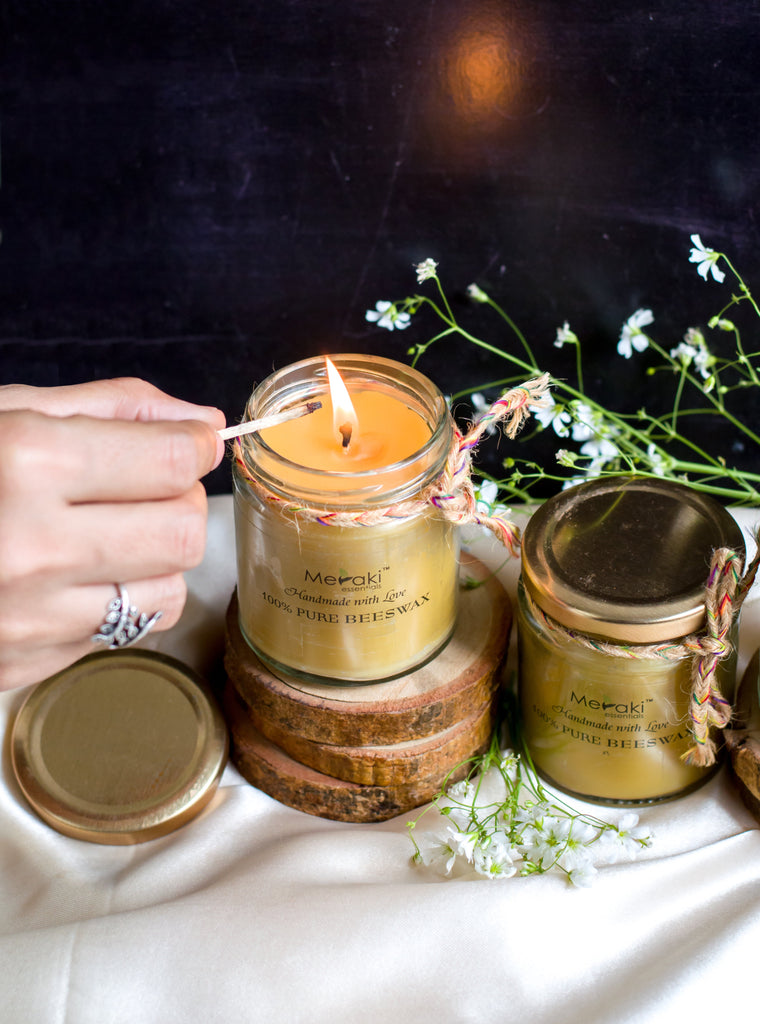 100% Pure Beeswax Jar Candle Meraki Essentials