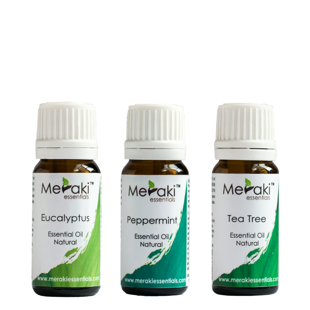 Steam Inhalation Combo - Eucalyptus Essential Oil (10 ml), Peppermint Essential Oil (10 ml) & Tea Tree Essential Oil (10 ml)